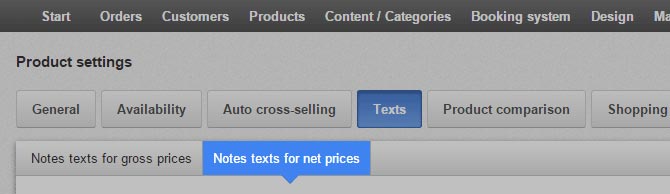 Select Notes texts for net prices
